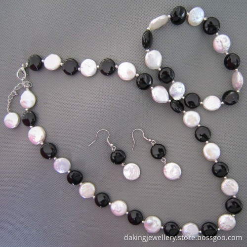 Coin Pearl, Black Agate/Onyx Jewelry Set (SET210)